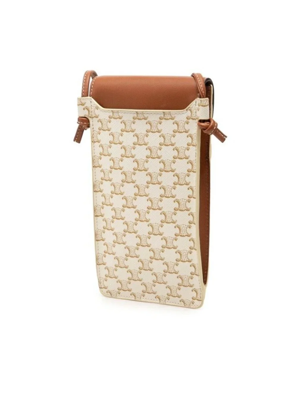 Celine Triomphe Phone Pouch Shoulder Bag White Brown Leather